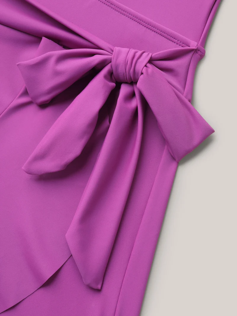 Flared Hem Waist-Tie Surplice Swim Dress