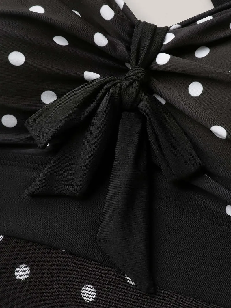 Polka Dot Spliced Knotted Swim Dress