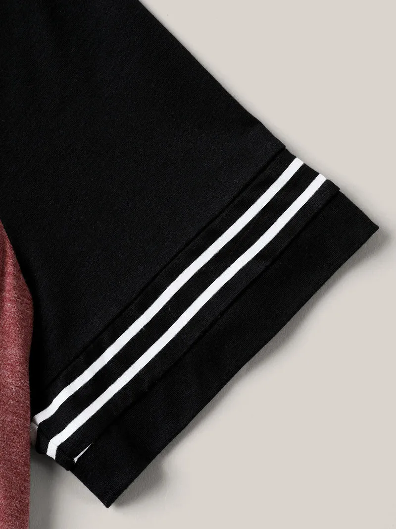 Color Contrast Split Neck Everyday T-Shirt