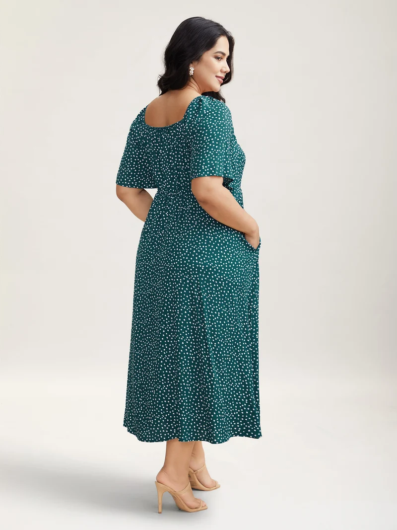 Rayon Polka Dot Neck-Tie Midi Dress