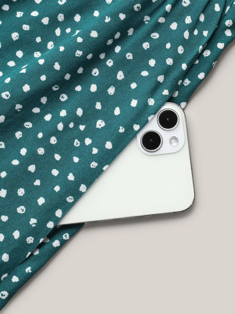 Rayon Polka Dot Neck-Tie Midi Dress