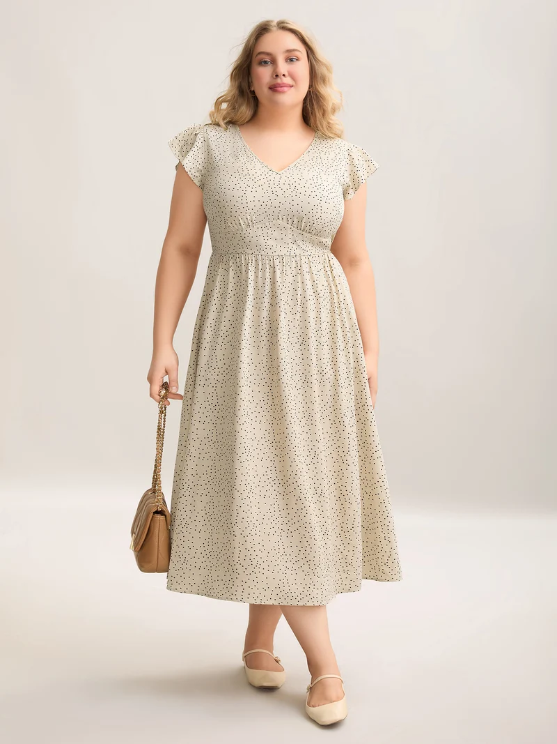 Polka Dot Ruffled Bust-Defining Maxi Dress