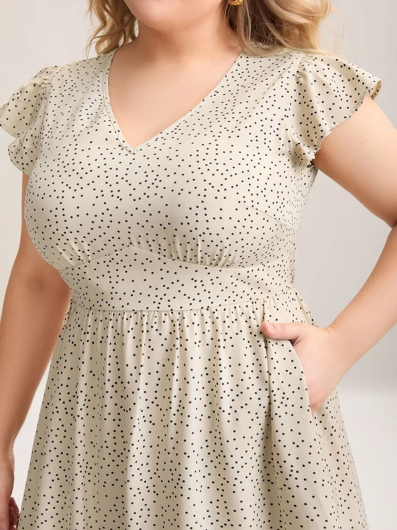 Polka Dot Ruffled Bust-Defining Maxi Dress
