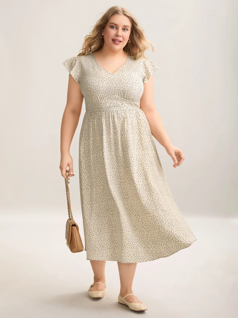 Polka Dot Ruffled Bust-Defining Maxi Dress