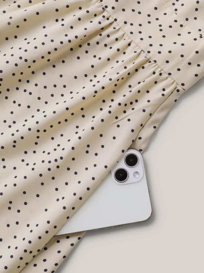 Polka Dot Ruffled Bust-Defining Maxi Dress