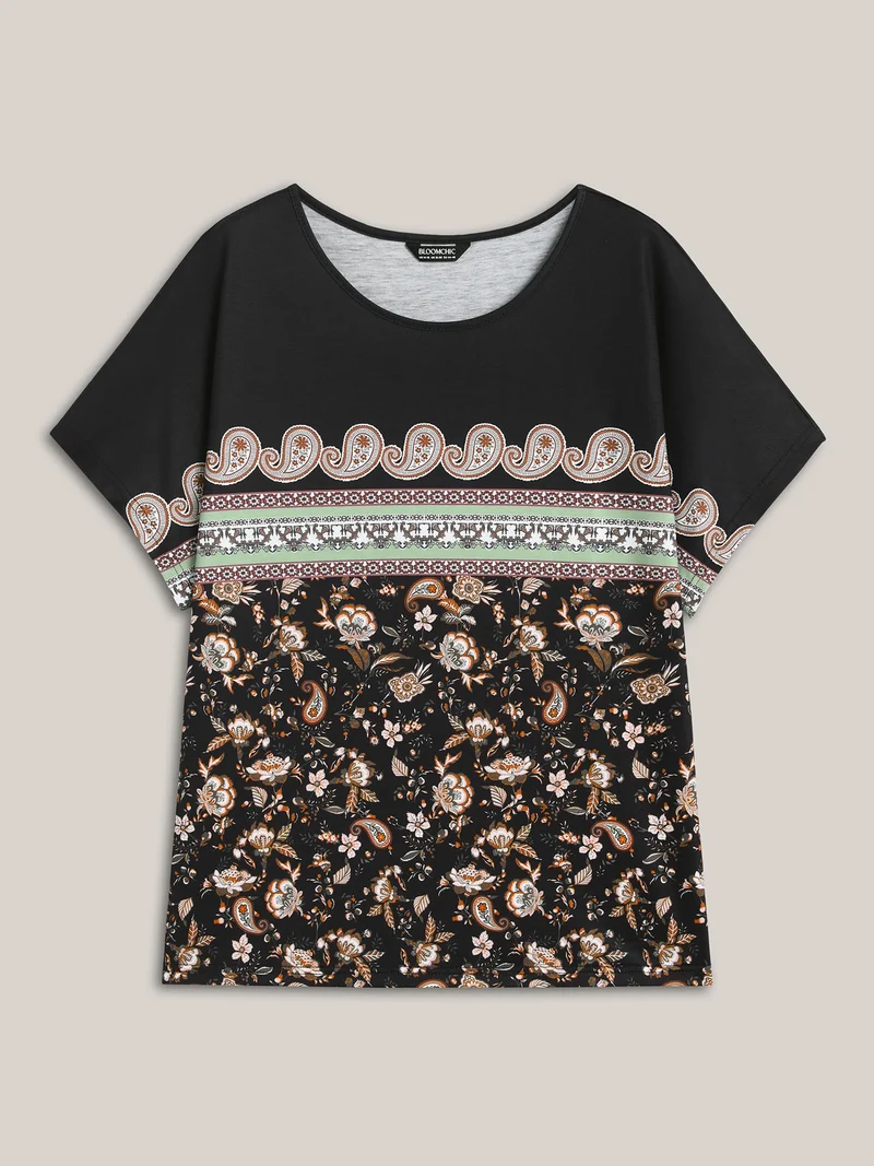 Paisley Contrast Print Half Sleeve T-Shirt