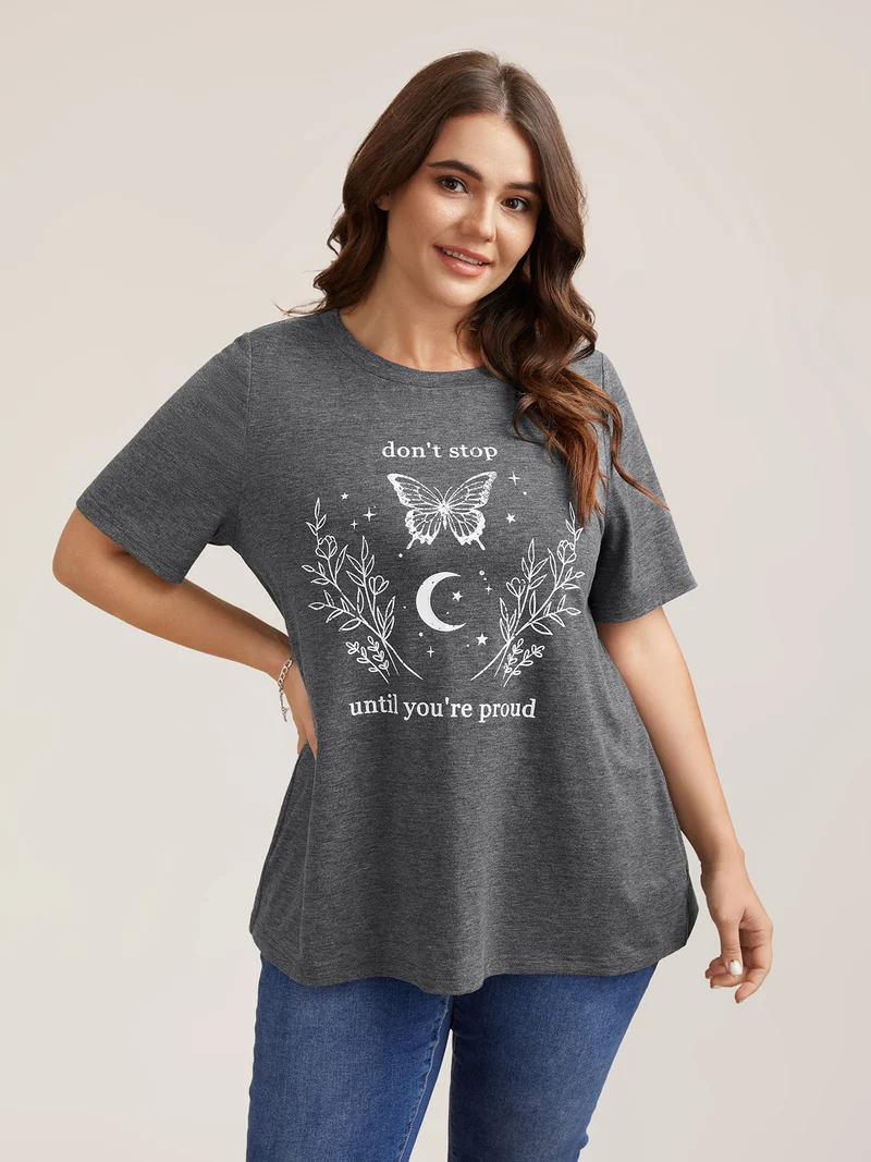 Positive Vibes Print Crew Neck T-Shirt