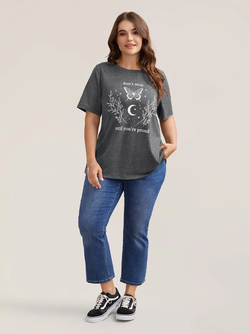 Positive Vibes Print Crew Neck T-Shirt