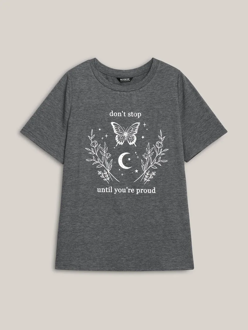Positive Vibes Print Crew Neck T-Shirt