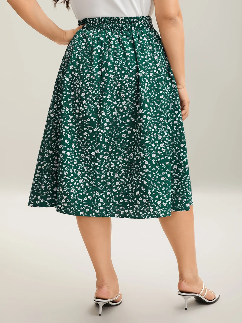 Ditsy Floral Print Stretchy Flared Midi Skirt