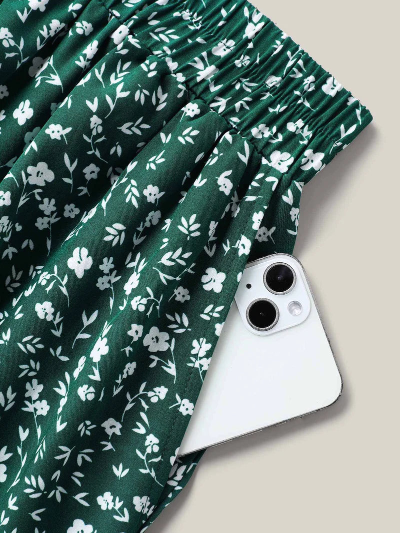 Ditsy Floral Print Stretchy Flared Midi Skirt