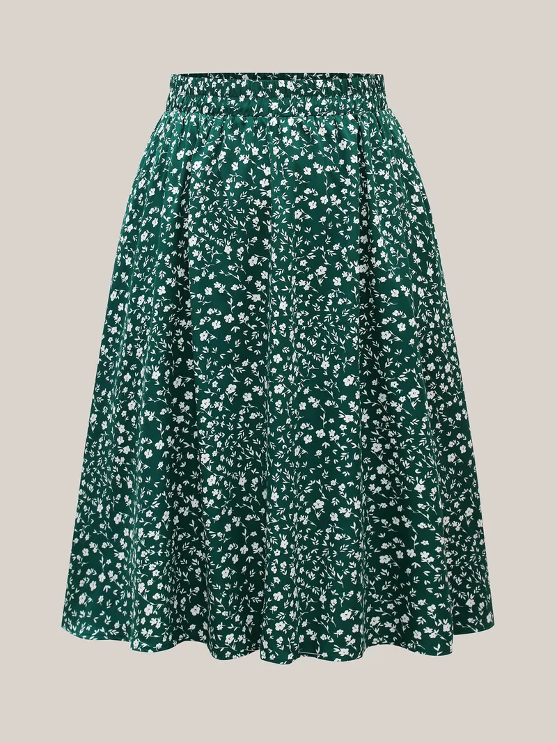Ditsy Floral Print Stretchy Flared Midi Skirt
