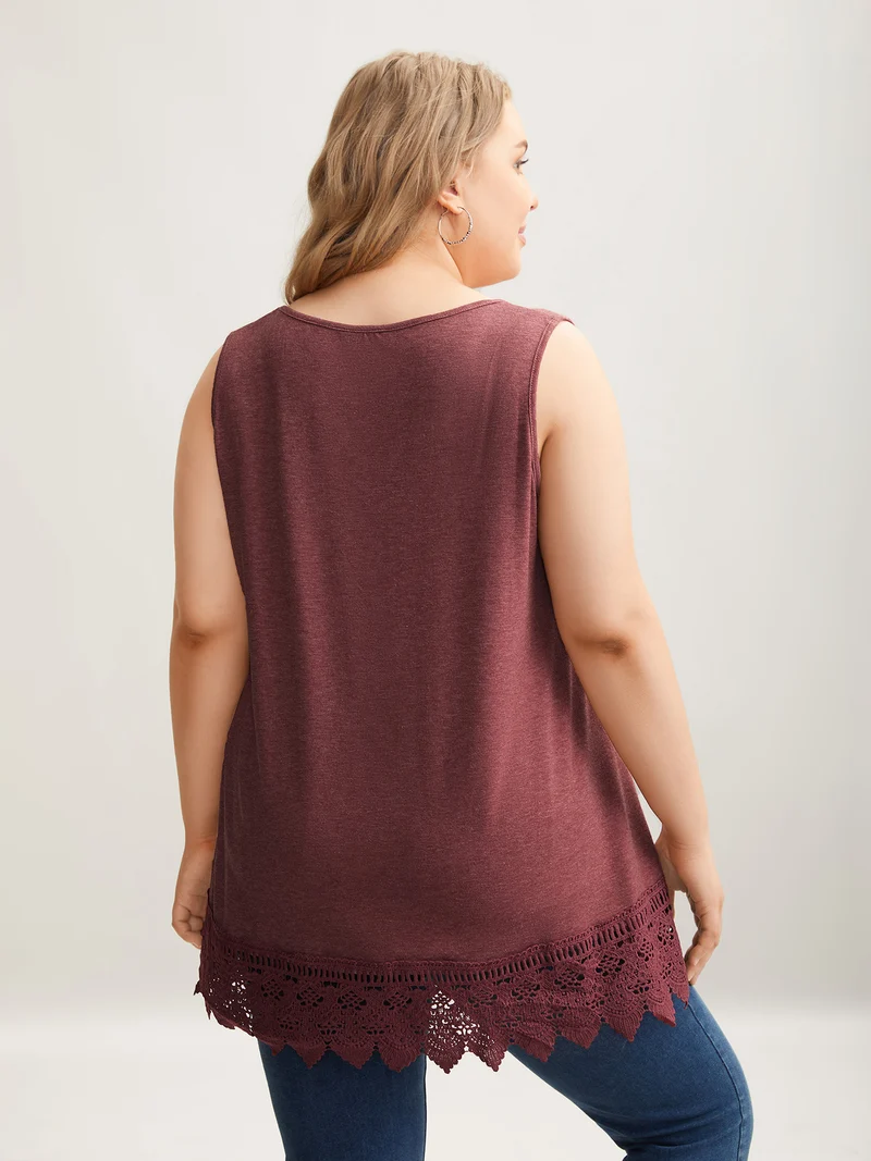 Heathered Stretchy Lace Hem Sleeveless Top