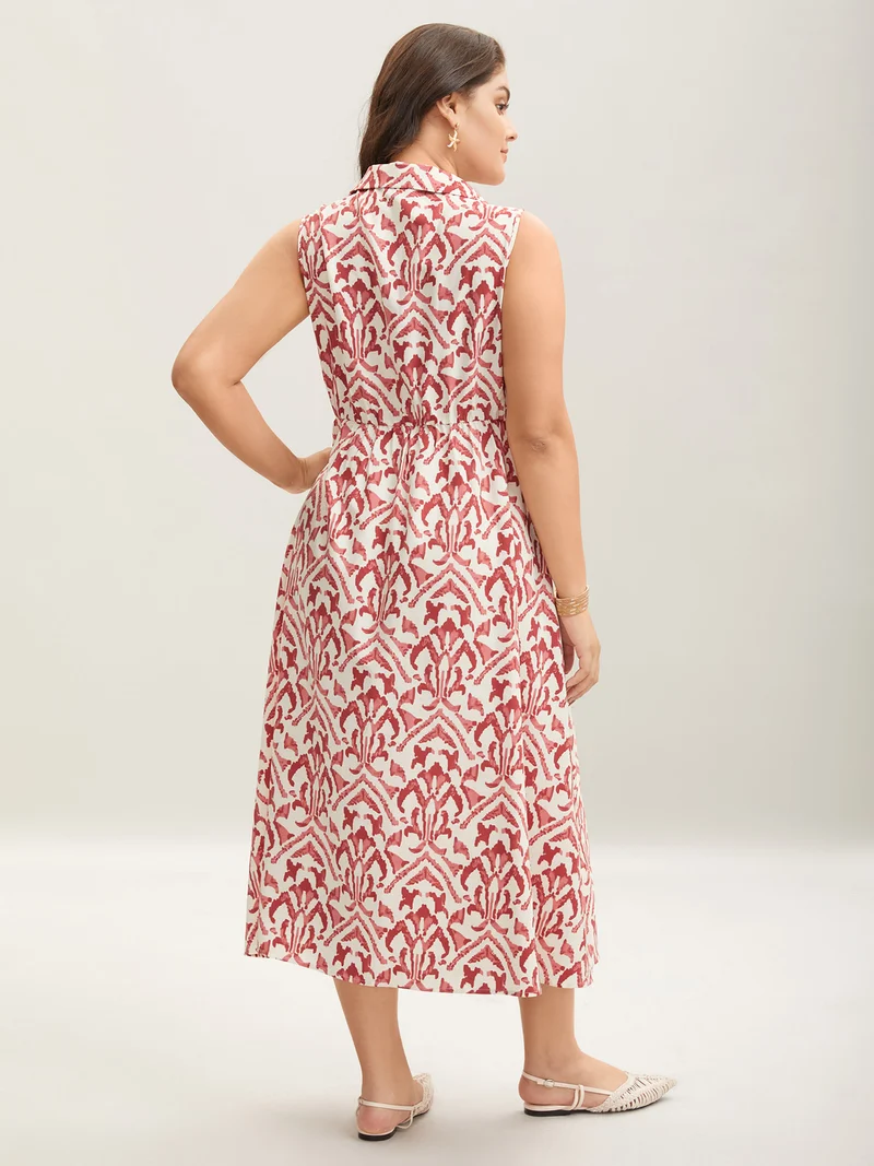 Spring Abstract Print Shirt Collar Midi Dress