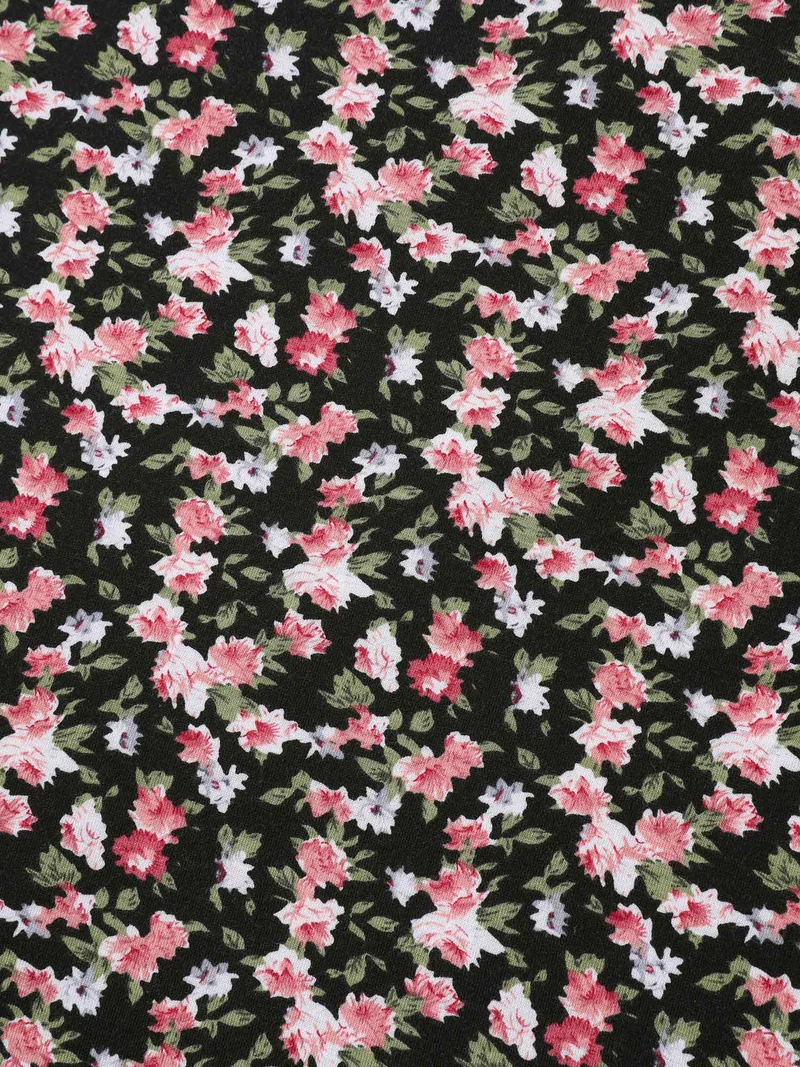 Floral Print Square Neck Straight-Fit Midi Dress