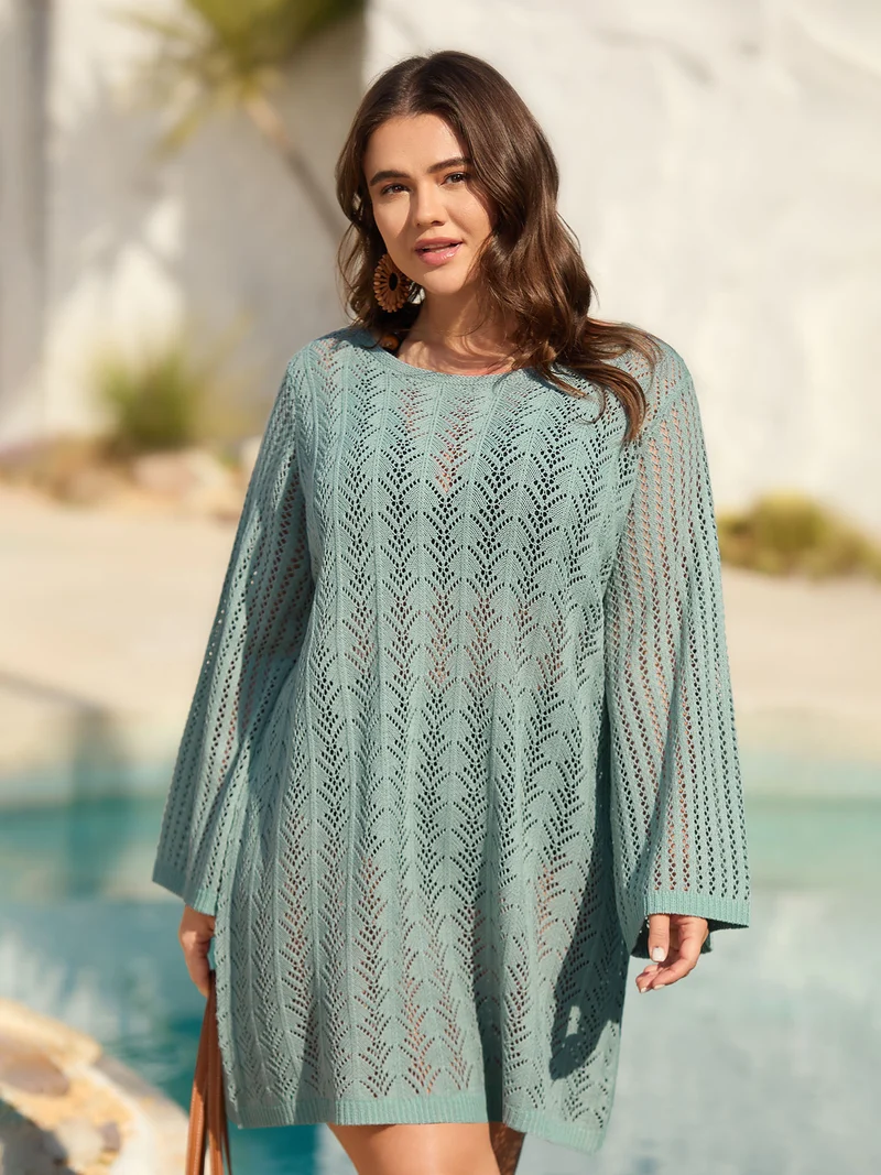 Cut-Out Mock Neck Swim Cover-Up