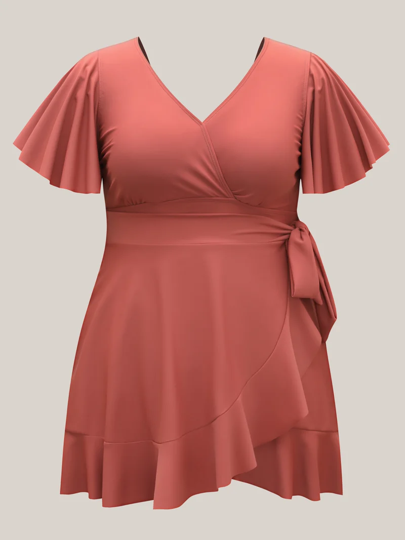 Side Tie Ruffled Tiered Swim Dress