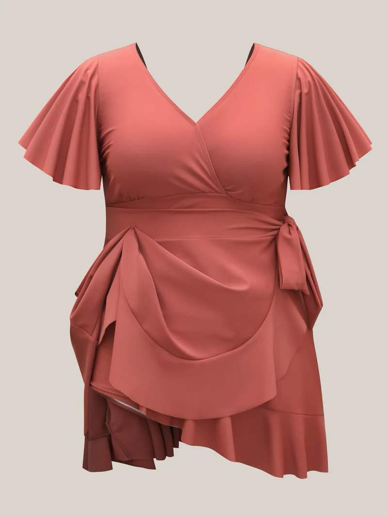Side Tie Ruffled Tiered Swim Dress