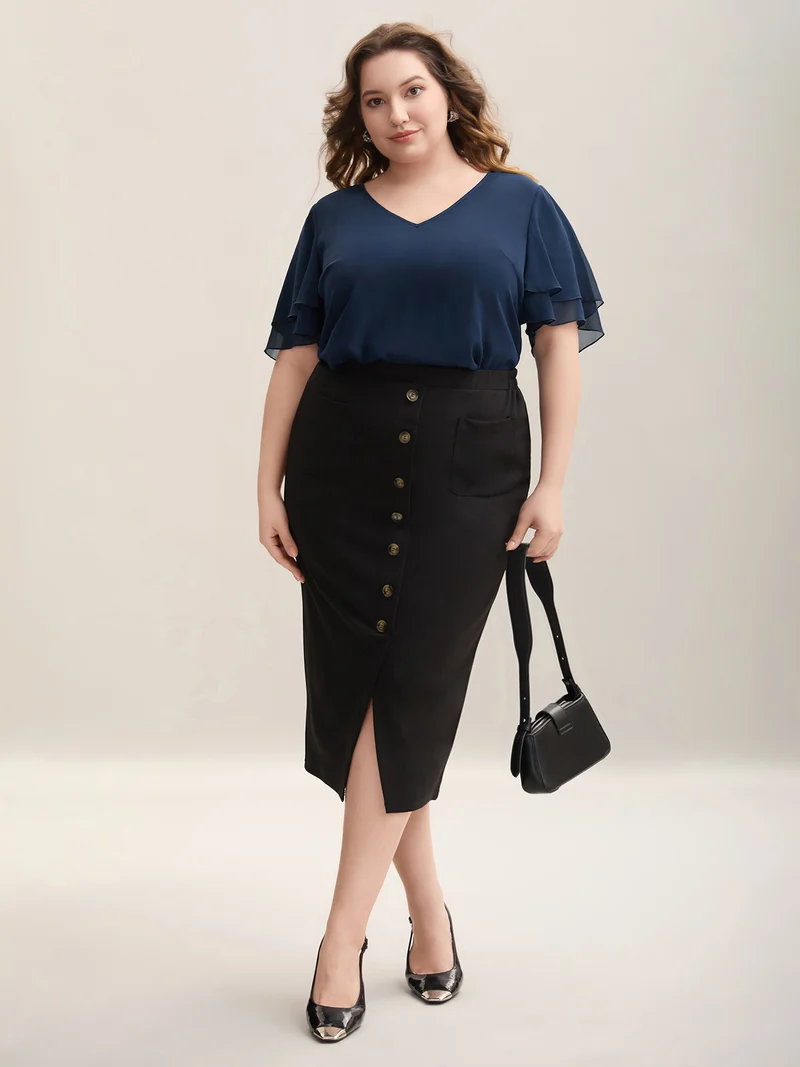 Chiffon Layered Sleeve Solid Blouse