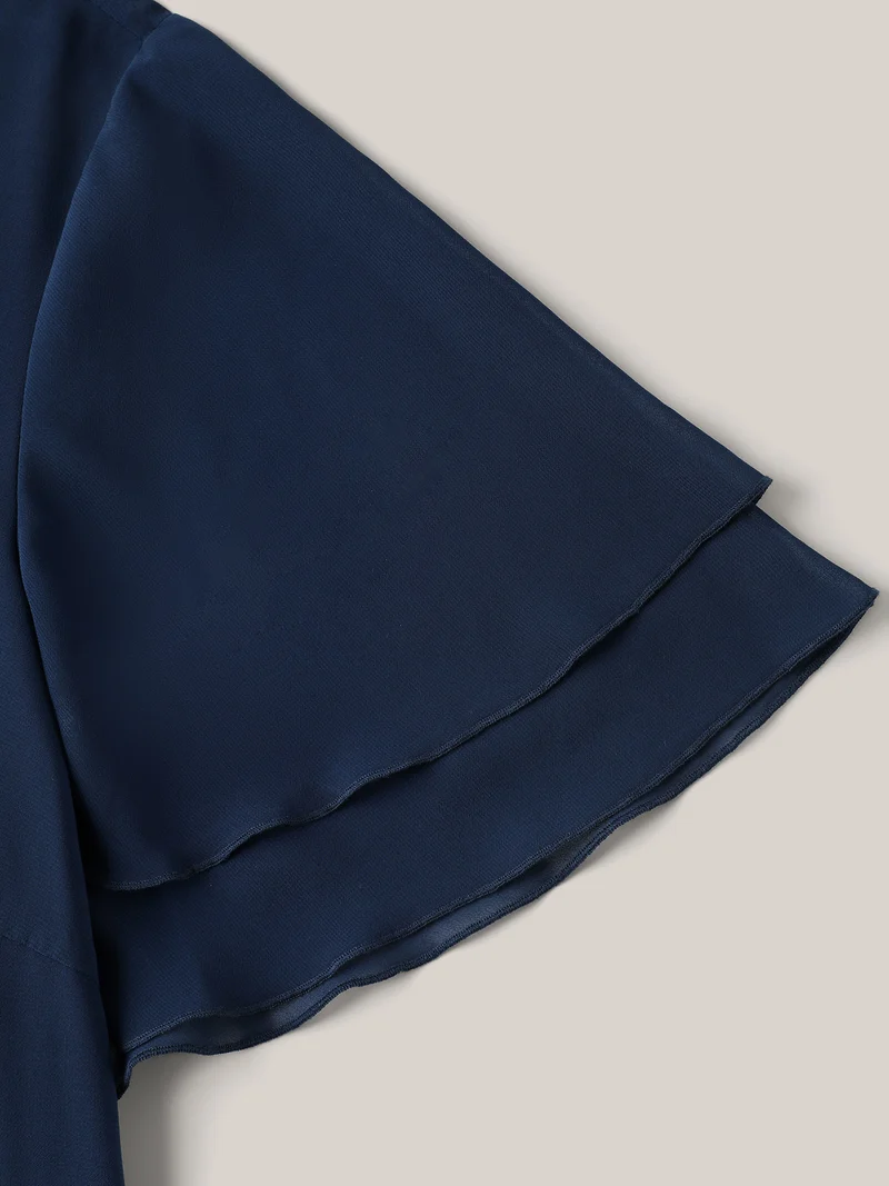 Chiffon Layered Sleeve Solid Blouse