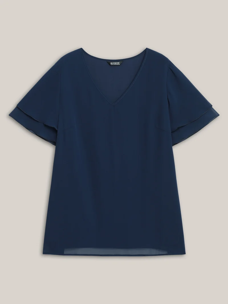 Chiffon Layered Sleeve Solid Blouse