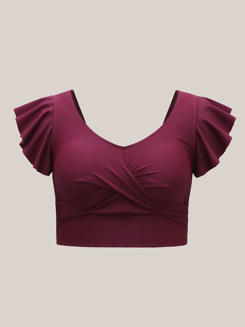 Twist-Front Flutter Sleeve Swim Top