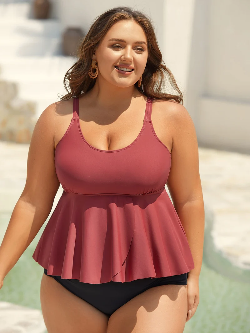 Curvy Split Hem Flared Swim Top