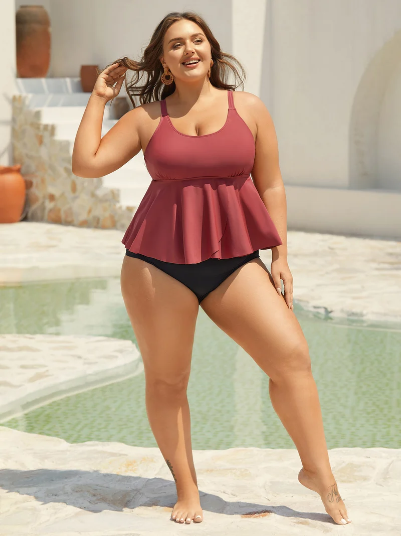 Curvy Split Hem Flared Swim Top