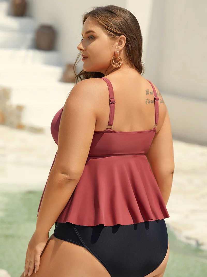 Curvy Split Hem Flared Swim Top