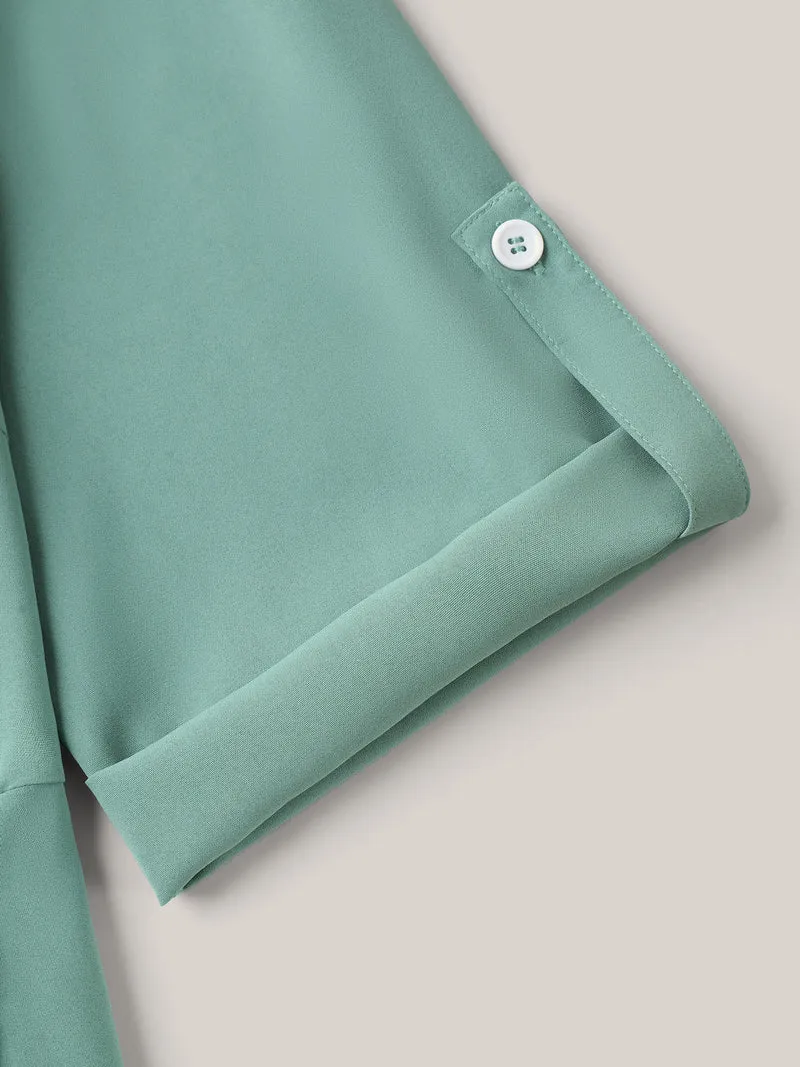 Shirt Collar Front Button Placket Midi Dress