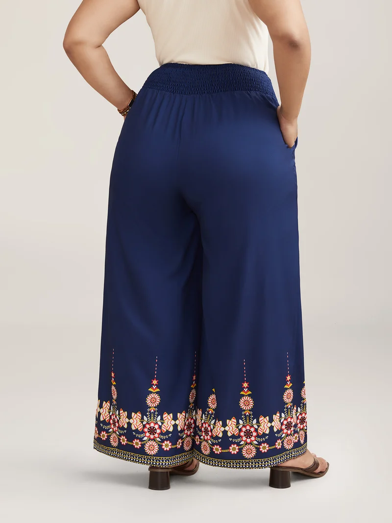 Contrast Geo Print Hem Wide-Leg Pants