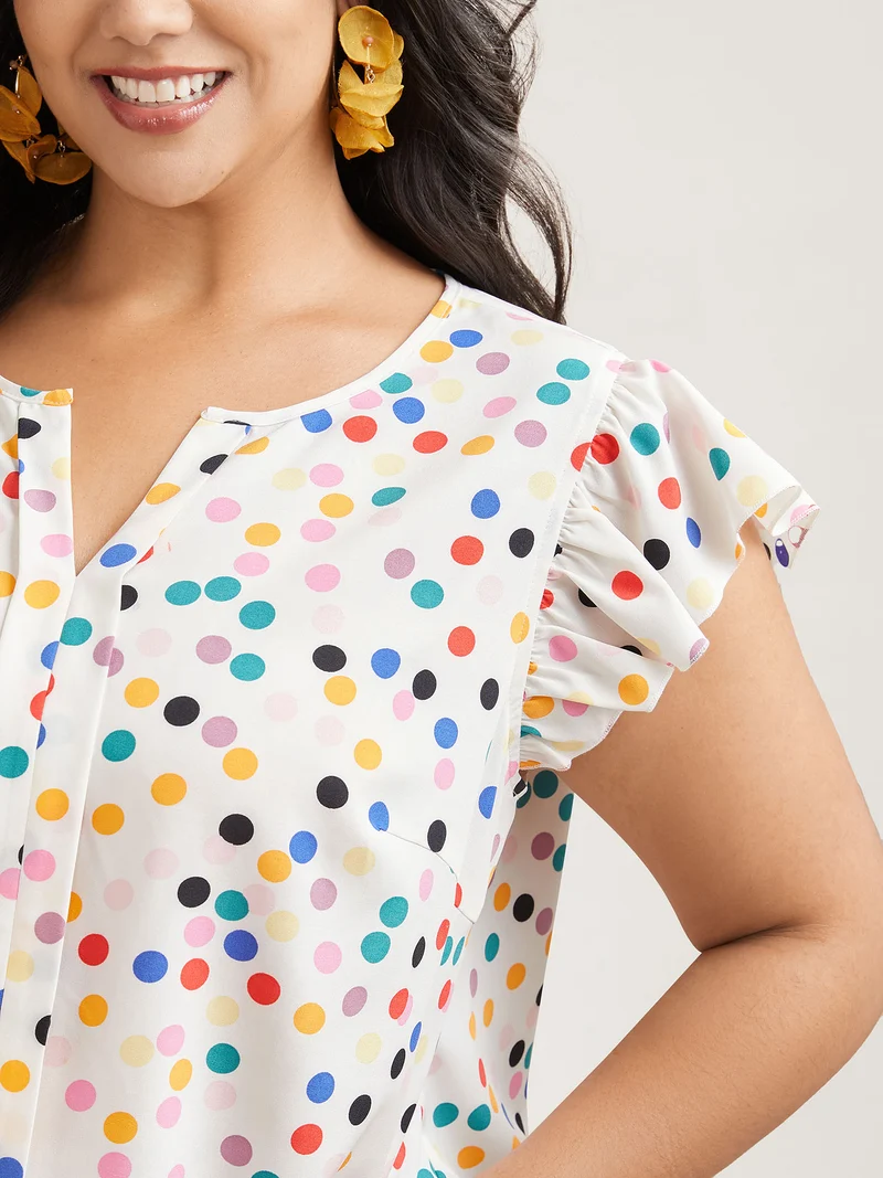 Polka Dot Flutter Sleeve Blouse