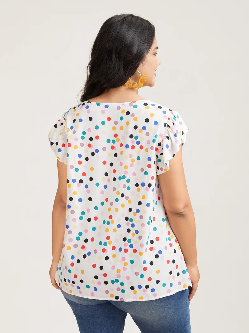 Polka Dot Flutter Sleeve Blouse