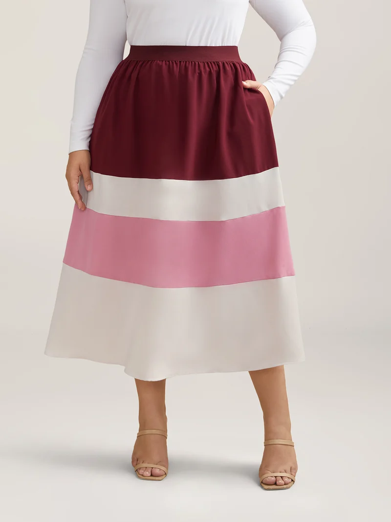 Color Block Tiered Midi Skirt