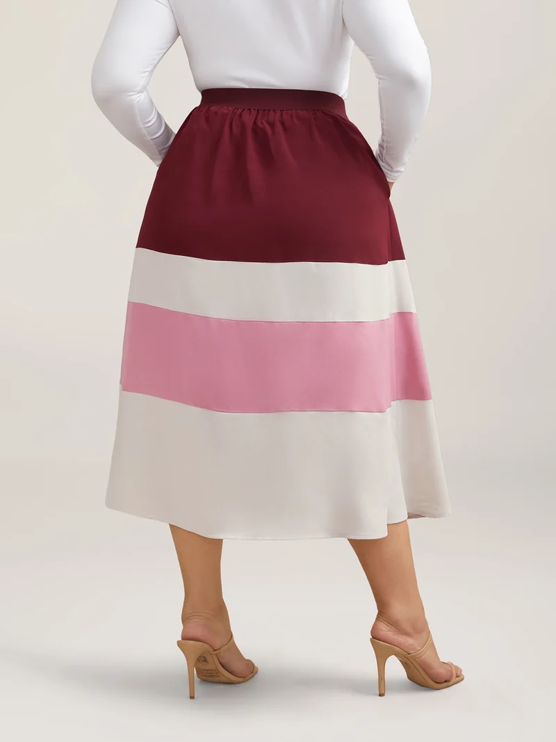 Color Block Tiered Midi Skirt