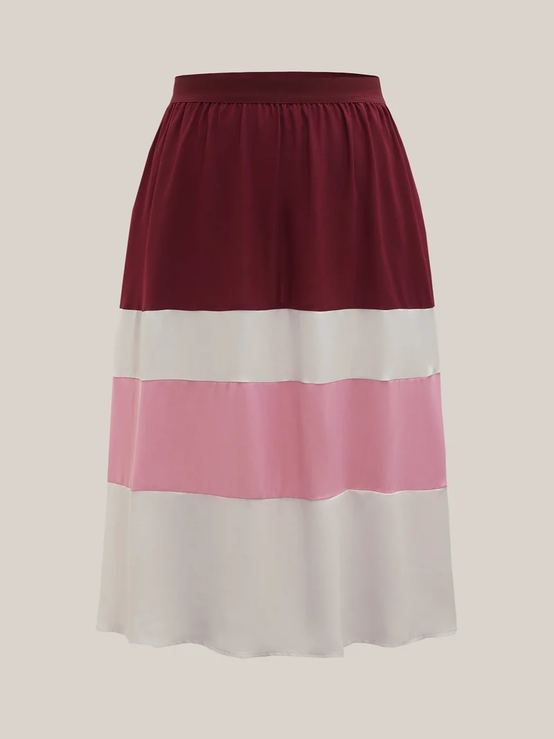 Color Block Tiered Midi Skirt