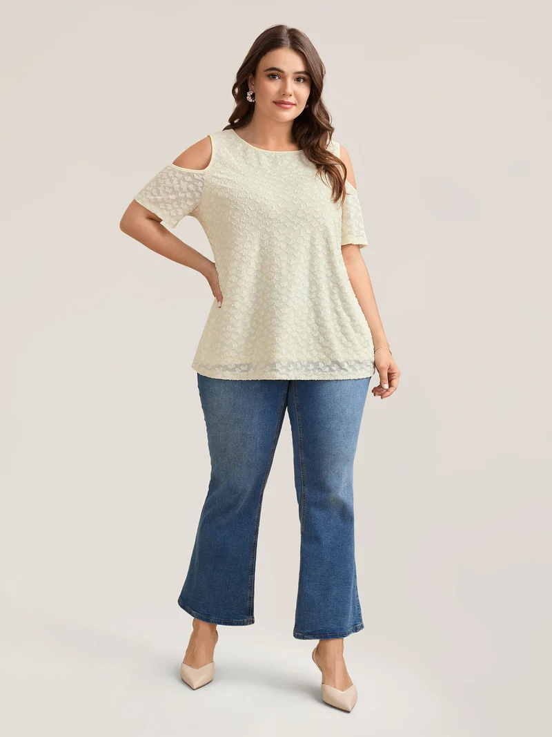 Textured Off-Shoulder Lined T-Shirt