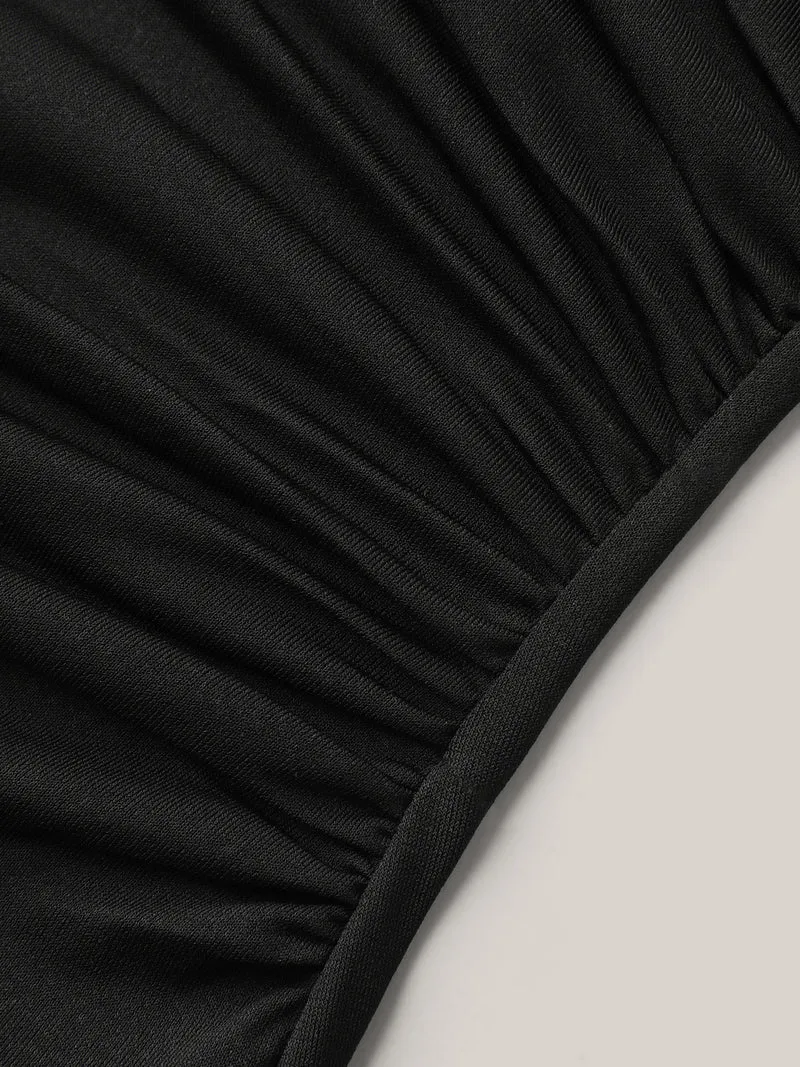 Asymmetrical Neckline Curved Hem Plain T-Shirt