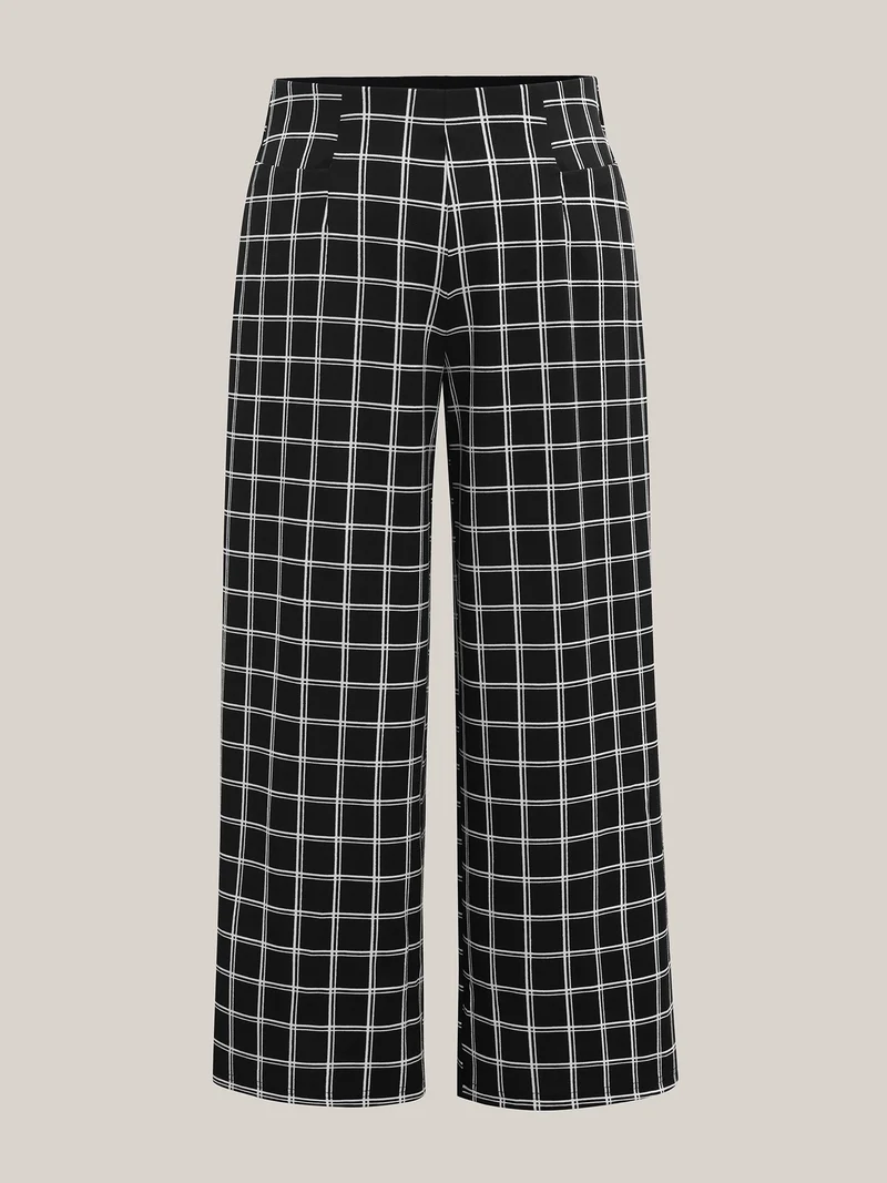 Plaid Pattern Stretchy Waist Wide-Leg Pants