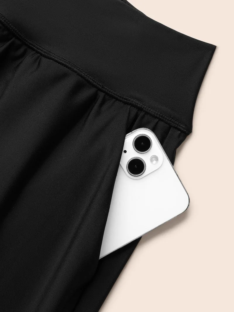 High-Waisted Pleated Pockets Swim Bottoms