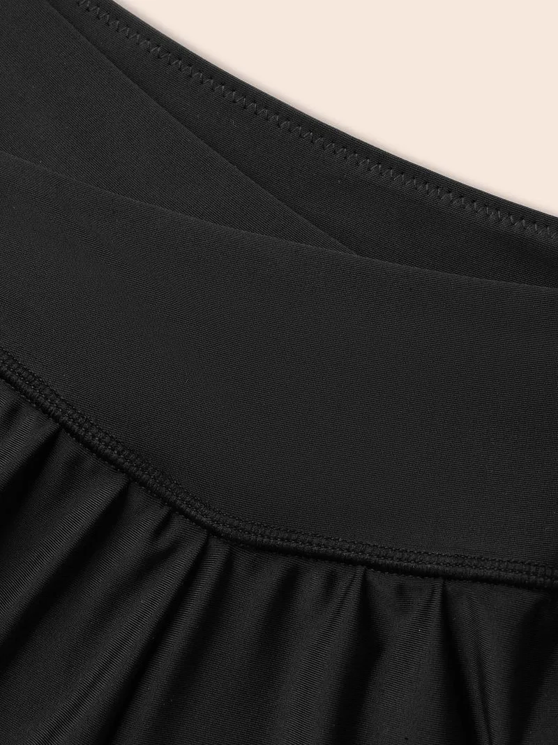 High-Waisted Pleated Pockets Swim Bottoms