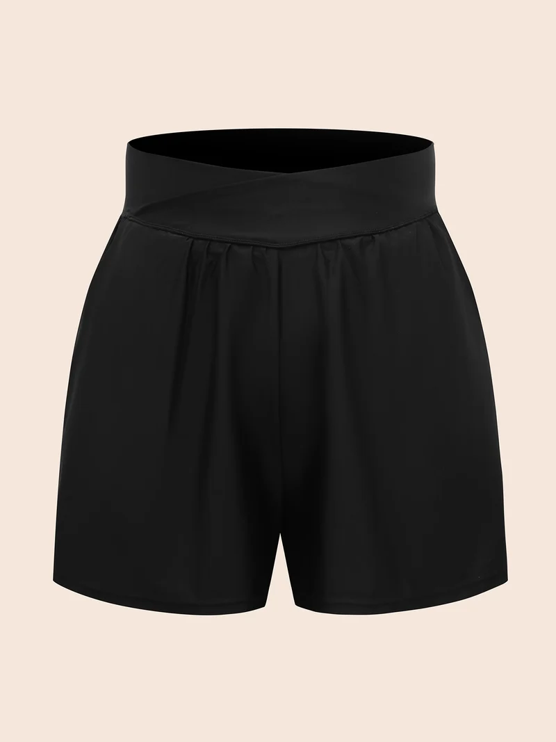 High-Waisted Pleated Pockets Swim Bottoms