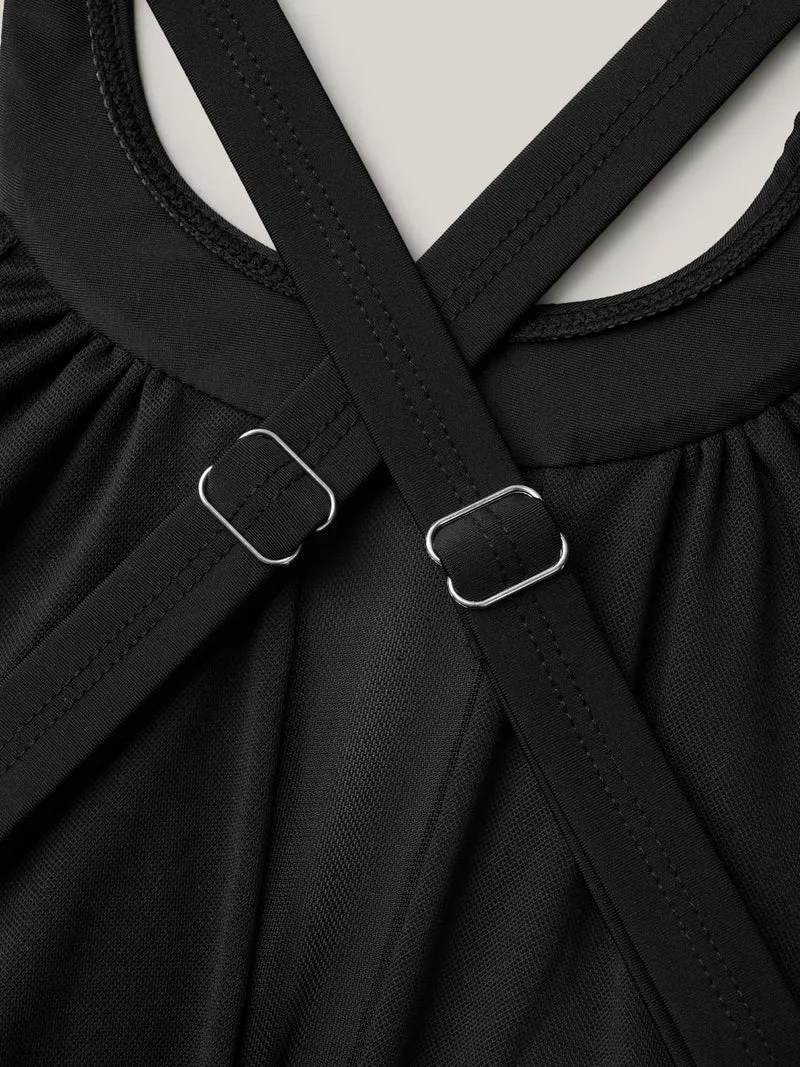 Sheer Ruched Adjustable Straps Swim Top