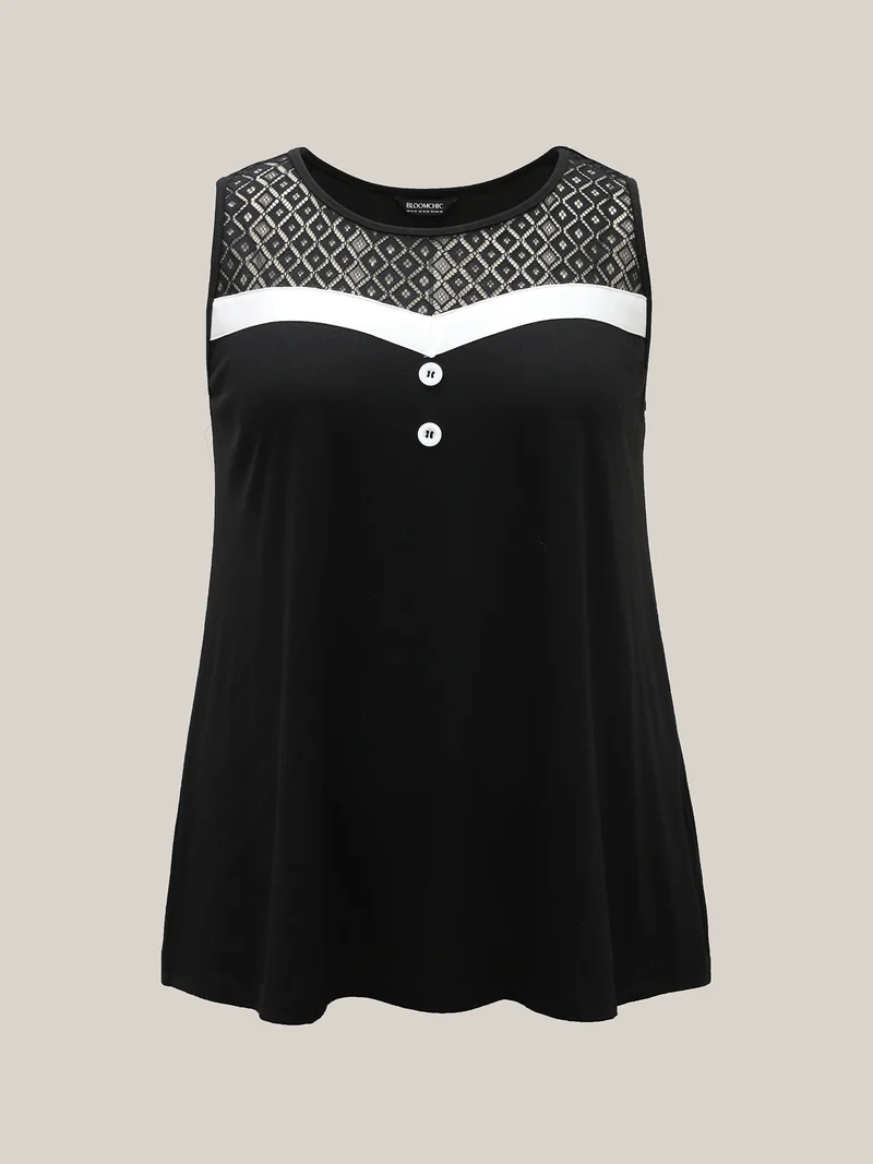 Sheer Lace Color Contrast Button Vest