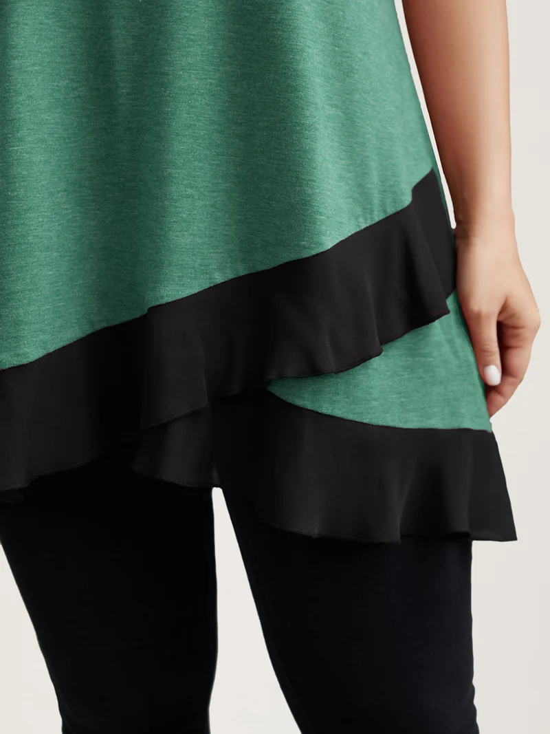 Color Contrast Overlap Hem Flared Top