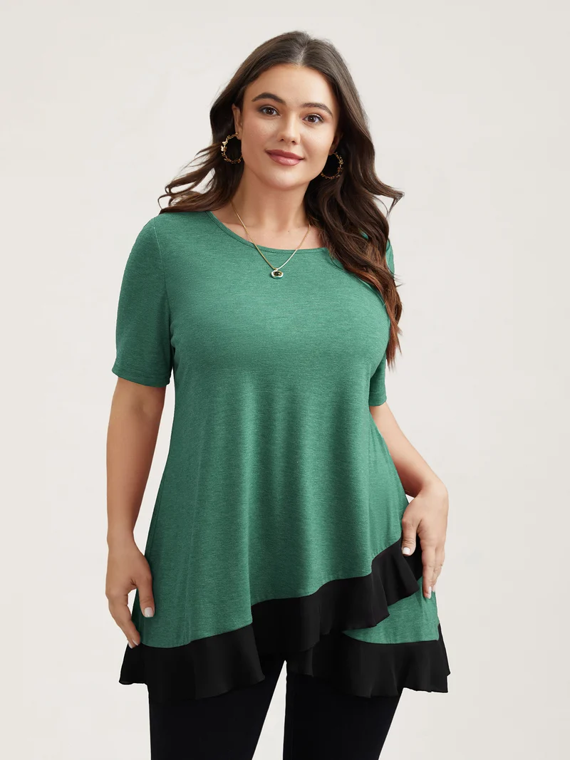 Color Contrast Overlap Hem Flared Top