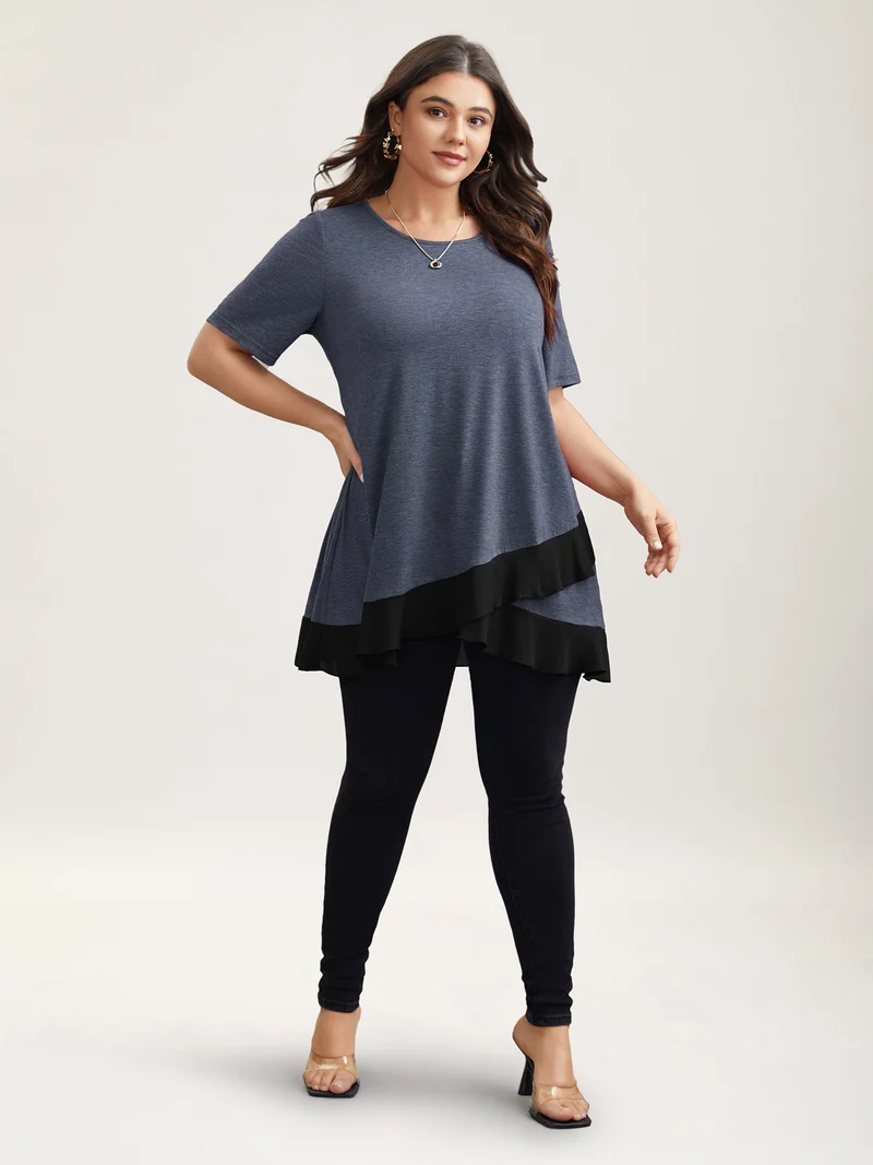 Color Contrast Overlap Hem Flared Top