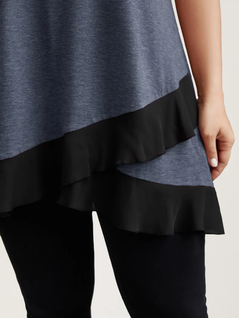 Color Contrast Overlap Hem Flared Top