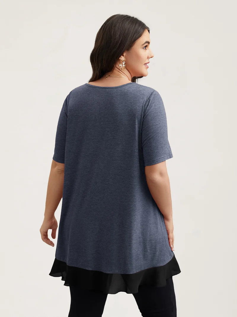 Color Contrast Overlap Hem Flared Top