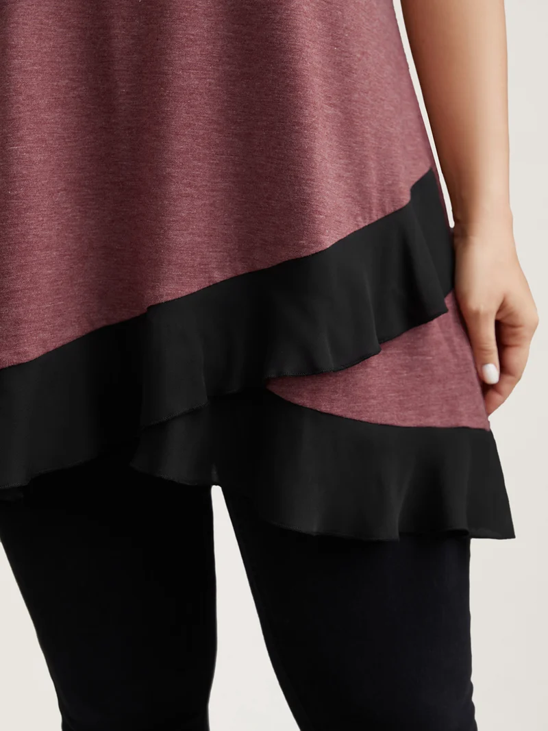 Color Contrast Overlap Hem Flared Top
